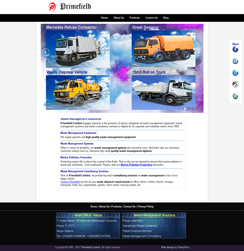 Primefieldltd.com Homepage Design